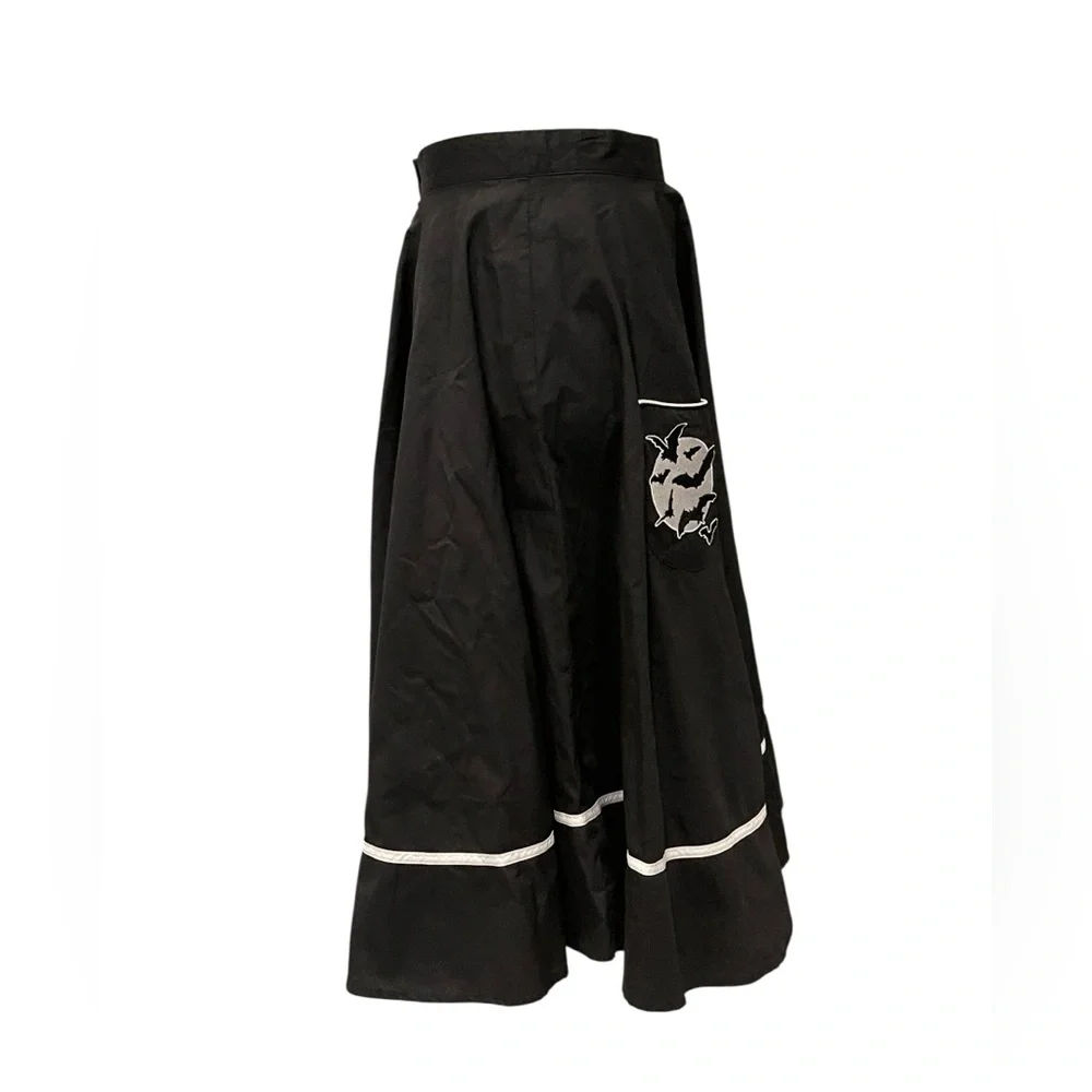 Hell Bunny Bat Swing Skirt Black White Goth Rockabilly Pinup 1950s Pockets Sz S - Picture 4 of 8